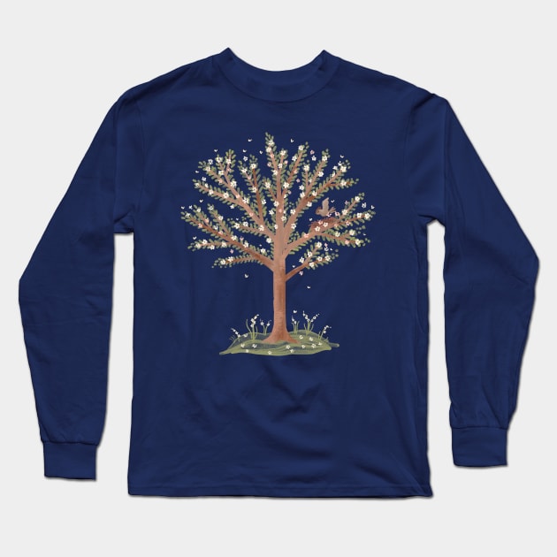 Spring Tree with Birds Nest Long Sleeve T-Shirt by Rebelform